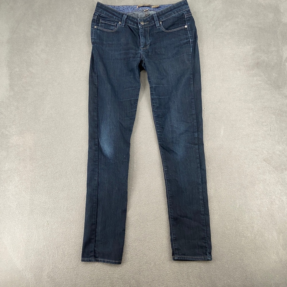 Paige Skyline Skinny Jeans Dark Wash Denim Size 27 Low Rise Whiskered Indigo